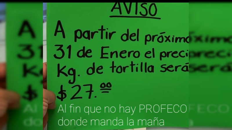 Anuncian en Tierra Caliente de Michoacán nuevo precio de la tortilla: $27 pesos el kilo 