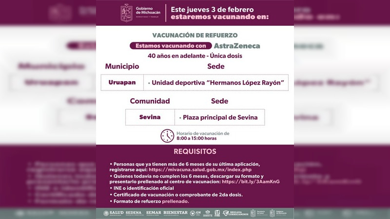 Inicia aplicación de vacunas AstraZeneca y CanSino en la Unidad Deportiva de Uruapan  