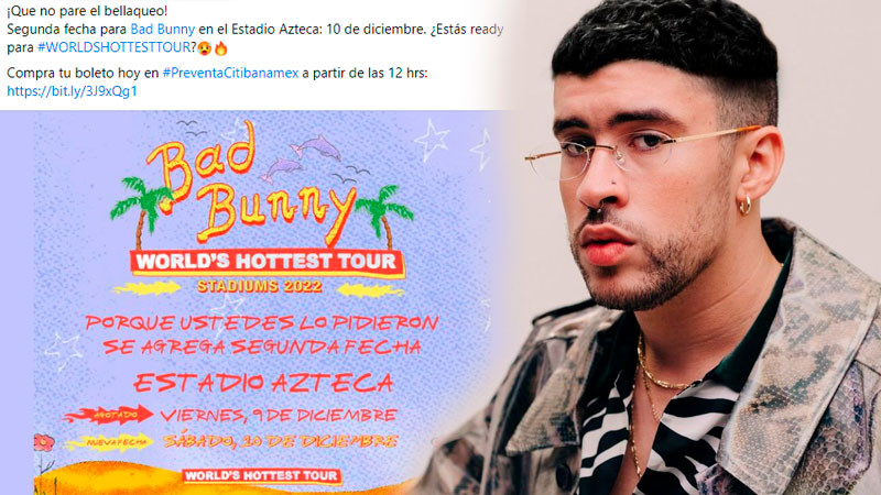Abren nueva fecha para concierto de Bad Bunny en el Estadio Azteca 