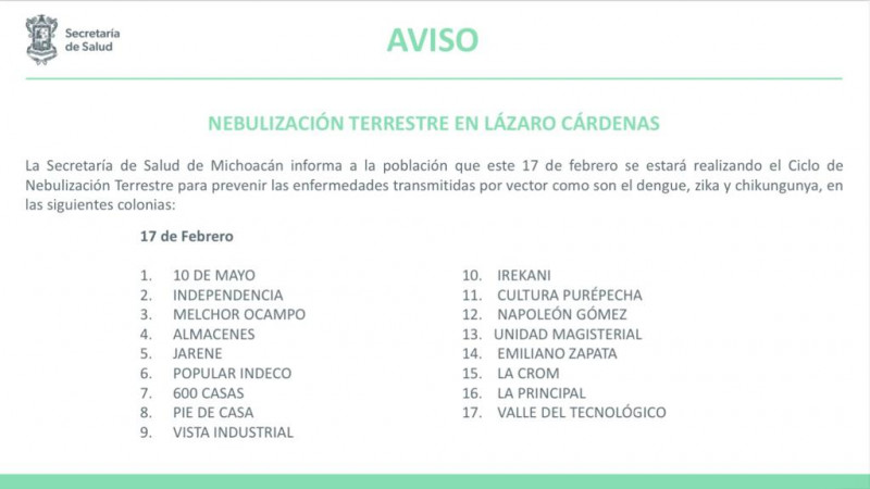 Invita SSM a prevenir el Dengue