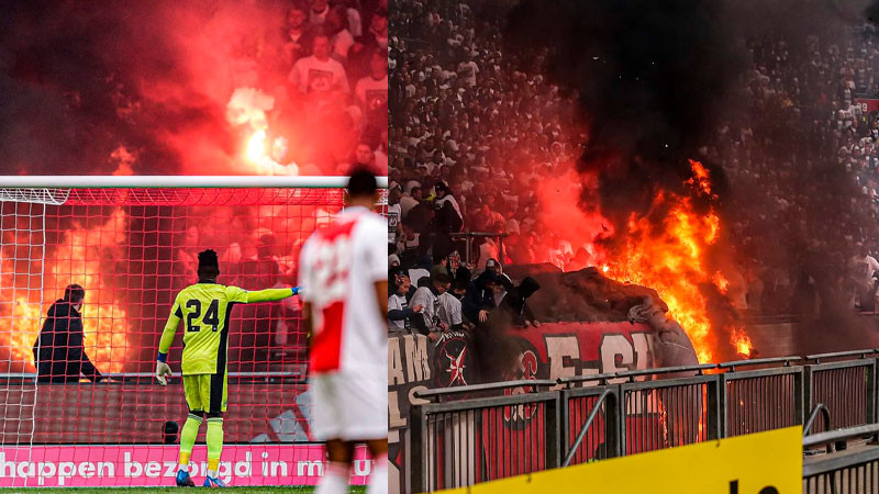 Durante partido de fútbol europeo, aficionado inicia un incendio en las gradas 