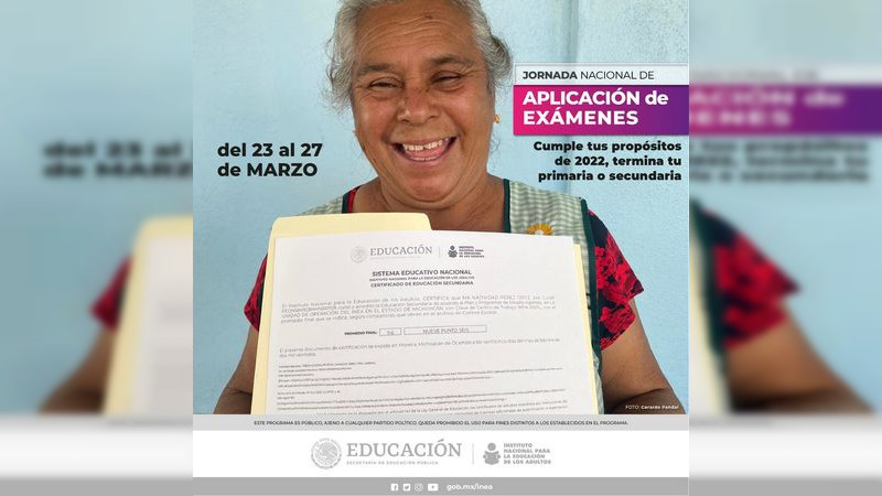 Inicia 3ra Jornada Nacional de Exámenes 2022 en Michoacán; por el INEA