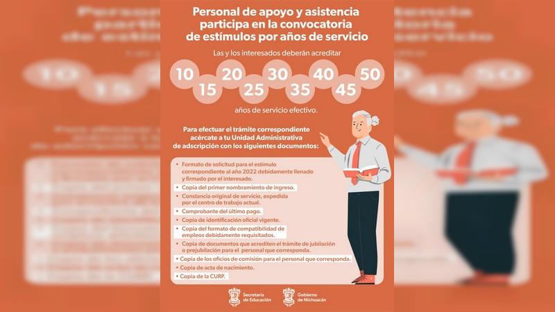 Convocatoria de estímulos por años de servicio de la SEE, cierra hoy  