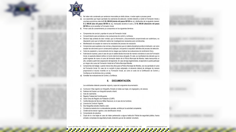 Policía de Morelia emite su Convocatoria 2022