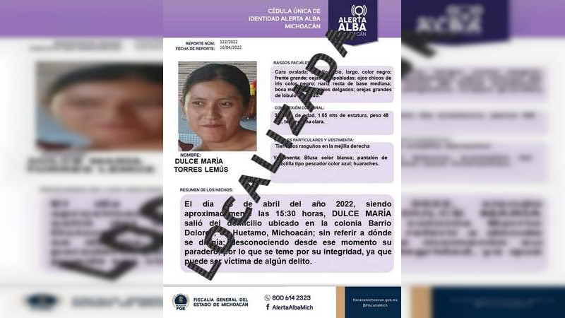 Es localizada mujer reportada como desaparecida en Huetamo  