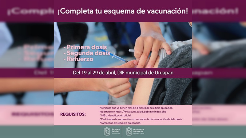 Instala SSM módulos de vacunación anti COVID-19 en Centro de Salud y DIF municipal de Uruapan 
