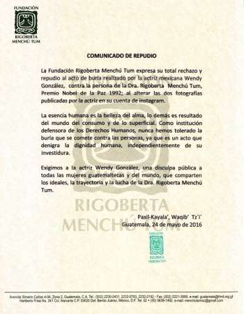 Actriz mexicana se burla de indígena guatemalteca, quien fuera ganadora del premio Nobel de la Paz  - Foto 1 