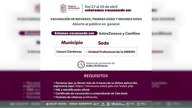 Módulos de vacunación anti COVID-19 son habilitados en universidades de Lázaro Cárdenas 