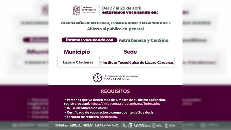 Módulos de vacunación anti COVID-19 son habilitados en universidades de Lázaro Cárdenas 