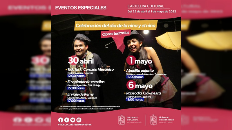 Con funciones gratuitas de teatro en 5 municipios, SECUM celebra el Día del Niño