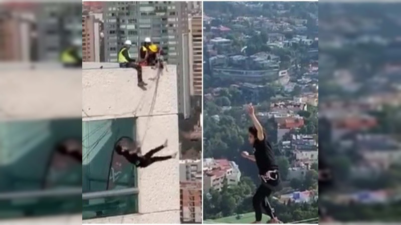Tiktoker cruza entre las torres de El Pantalón de la CDMX 