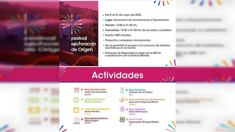  Hoy inicia Festival Michoacán de Origen 2022, disfruta de este gran escaparate cultural, artesanal y gastronómico. 