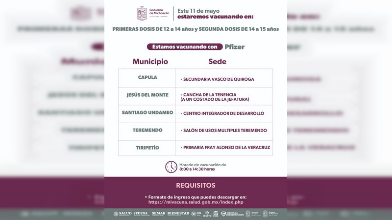 Tenencias de Morelia vacunarán contra el COVID-19 a mayores de 12 años