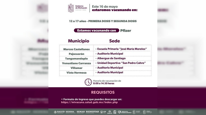 Mantiene SSM vacunación anti COVID-19 a jóvenes de entre 12 a 17 años en 11 municipios 