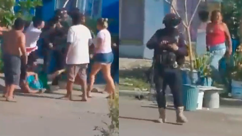 Exhiben a policías estatales golpeando a mujer y niño en fraccionamiento de Veracruz 