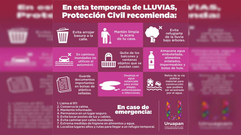 Protección Civil Uruapan, emite recomendaciones para temporada de lluvias  