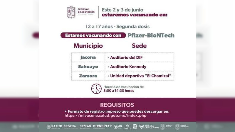 SSM, aplica segundas dosis anti COVID-19, a menores de 12 a 17 años en 13 municipios 