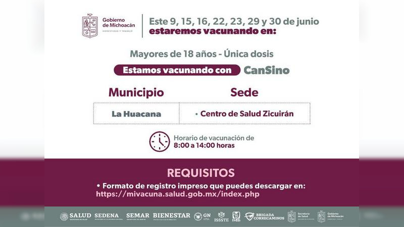Instalarán 44 puestos de inmunización anti COVID-19 para rezagados al interior del estado de MIchoacán
