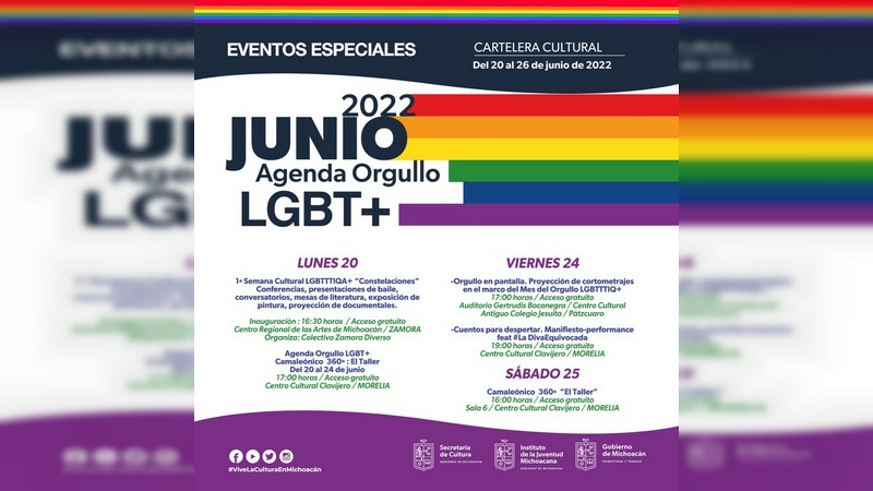 Invita SECUM a disfrutar de la Agenda Cultural LGBT+ en Morelia y otros municipios