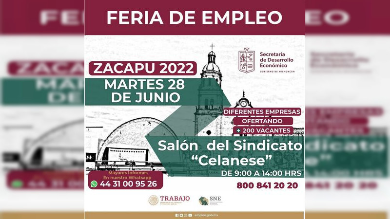 Realizarán Sedeco y SNE ferias y día del empleo en Morelia, Zacapu y Zamora