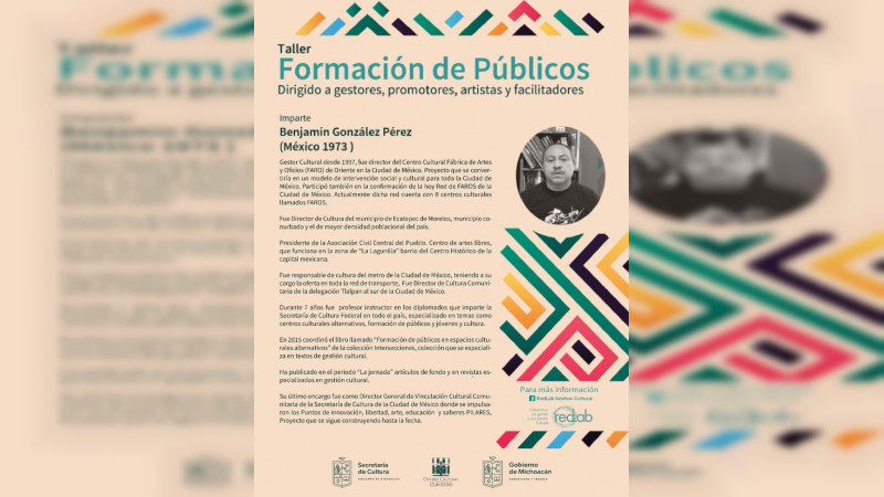 La Secretaría de Cultura de Michoacán invita al Taller Formación de Públicos