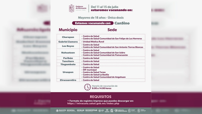 SSM aplicará dosis anti COVID-19 a rezagados mayores de 18 años en Región Uruapan