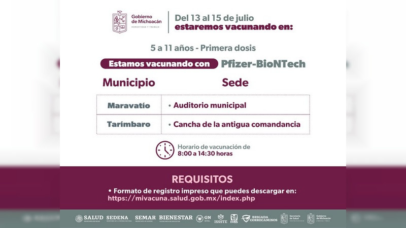 Este 13 de julio inmunizarán contra Covid-19 a niños de 5 a 11 años en tres municipios