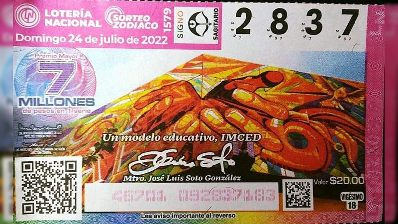 Mural del IMCED Morelia es plasmado en boleto de la Lotería Nacional