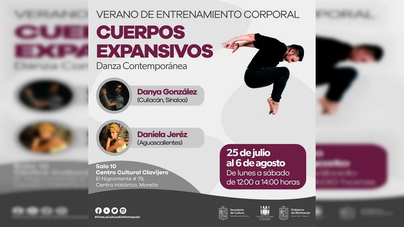 Impartirán talleres de danza contemporánea en el Centro Cultural Clavijero 