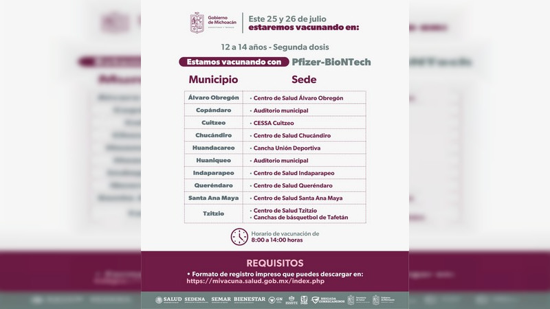 Continúa vacunación de segundas dosis para jóvenes de 12 a 14 años 