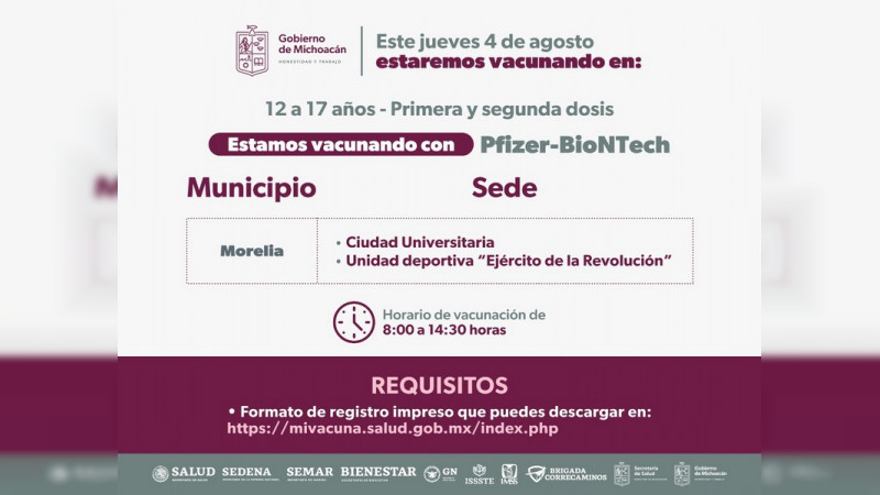 Llegan a Michoacán 336 mil vacunas para adolescentes de 12 a 17 años