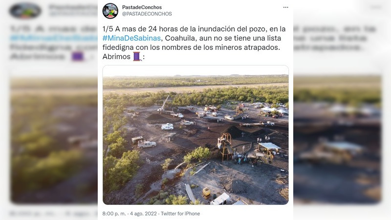 Aún no conocemos los nombres de los mineros atrapados en Sabinas: Organización Pasta de Conchos