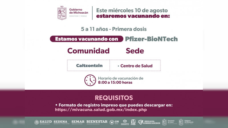 Vacunación contra Covid-19 continúa en Michoacán