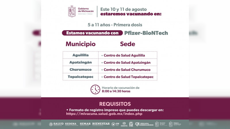 Vacunación contra Covid-19 continúa en Michoacán