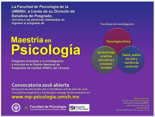 Maestría en Psicología Educativa, de la Salud y Clínica, en proceso de admisión: UMSNH 