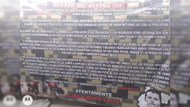 Grupo delincuencial cuelga mantas con mensajes en Celaya, Guanajuato 
