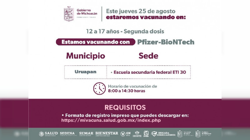 Vacunación contra Covid-19 a embarazadas y adolescentes de 12 a 17 años, en 13 municipios
