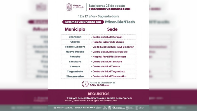Vacunación contra Covid-19 a embarazadas y adolescentes de 12 a 17 años, en 13 municipios