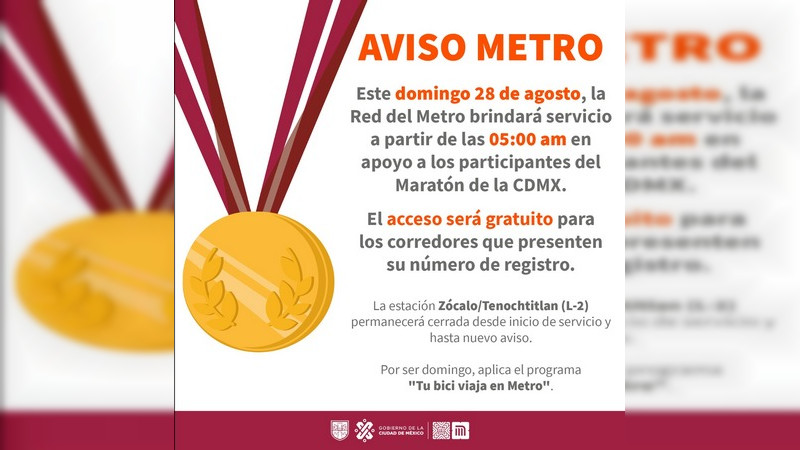 Metro dará servicio gratuito a corredores del Maratón de la CDMX
