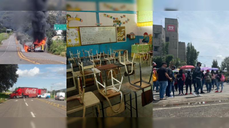 Michoacán: Comienza ciclo escolar con 300 escuelas sin clases, quema de vehículos por normalistas y asalto en oficinas centrales de educación 