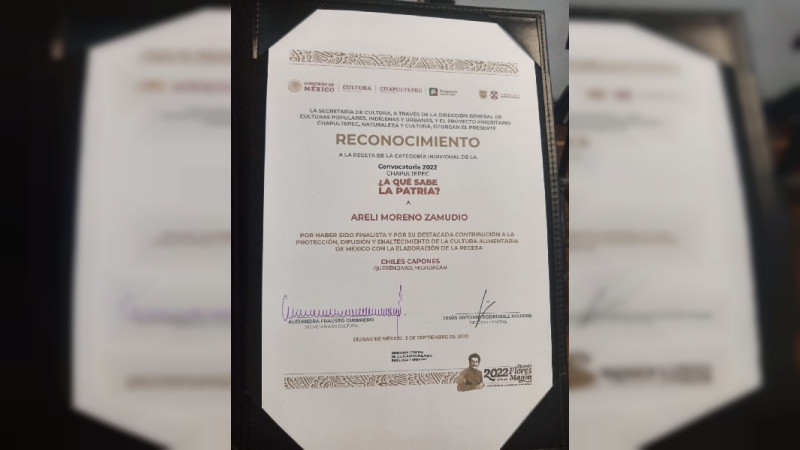 Receta de chiles capones entre finalistas de la convocatoria "¿A qué sabe la patria? 2022"