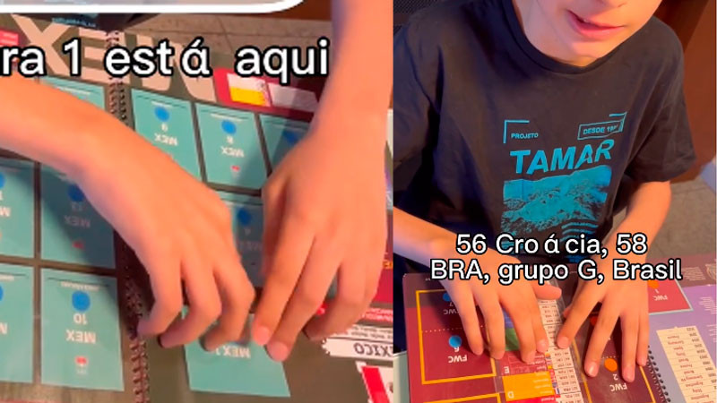 Niño invidente crea álbum del Mundial de Qatar en sistema Braille 