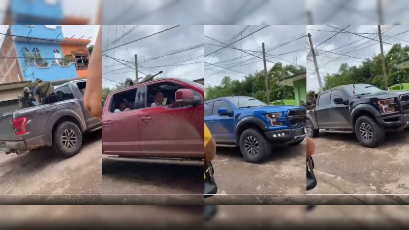 Crimen organizado saca las Raptor y los Barret calibre 50 para desfilar con el pueblo en Zirándaro, Guerrero 