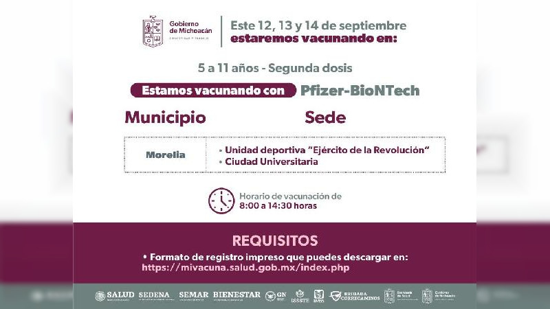Garantizada, vacunación anti Covid-19 a niños de 5 a 11 años en Michoacán
