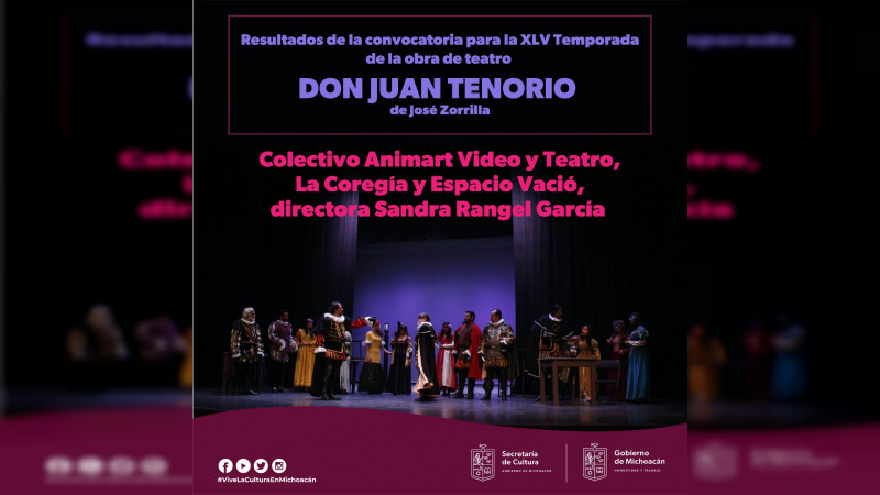 Anuncian resultados de la convocatoria de Don Juan Tenorio  