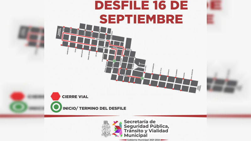 Habrá cierres viales por desfile cívico militar del CCXII Aniversario del inicio del Movimiento de Independencia en Uruapan  