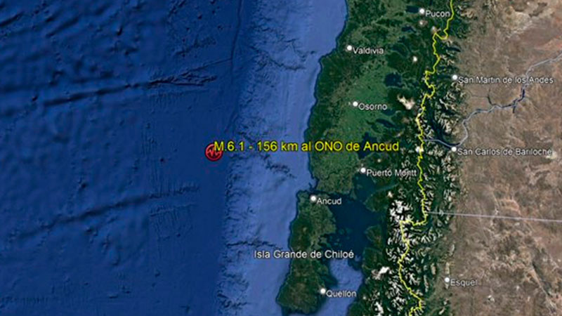 Fuerte sismo magnitud 6.1 sacude la región de Los Lagos en Chile 