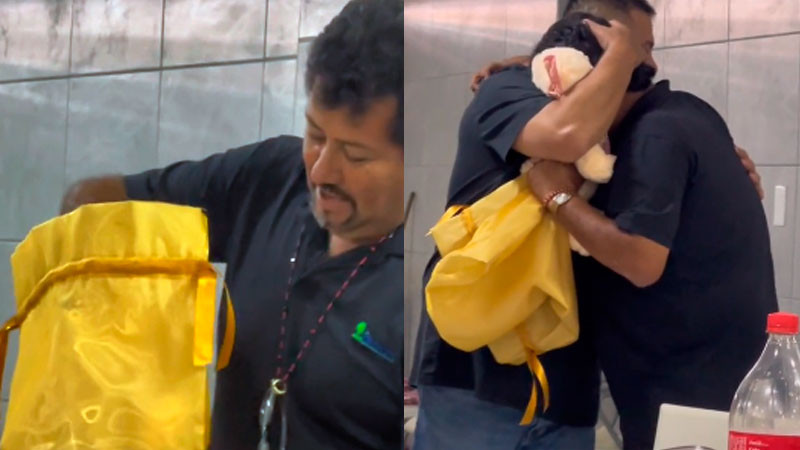 Hombre rompe en llanto al recibir oso de peluche con voz de su esposa fallecida 