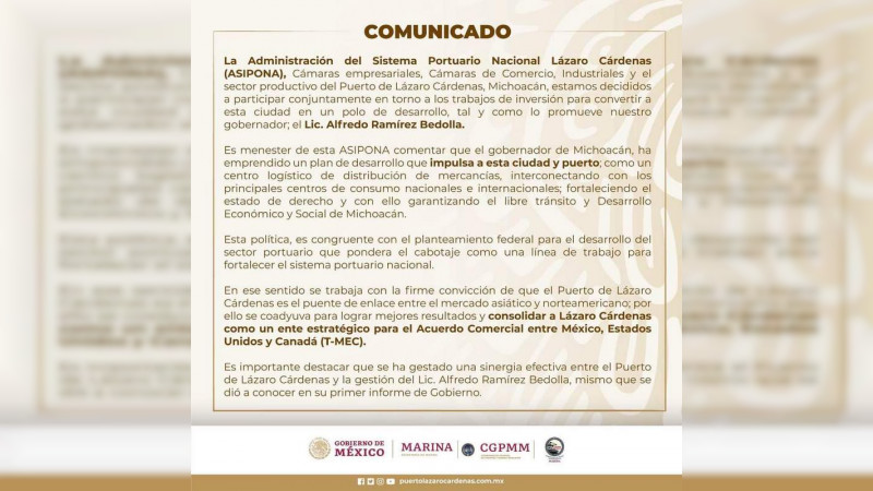 Cámaras empresariales, industriales y administración del Puerto de Lázaro Cárdenas respaldan acciones durante el primer año de gobierno de Alfredo Ramírez