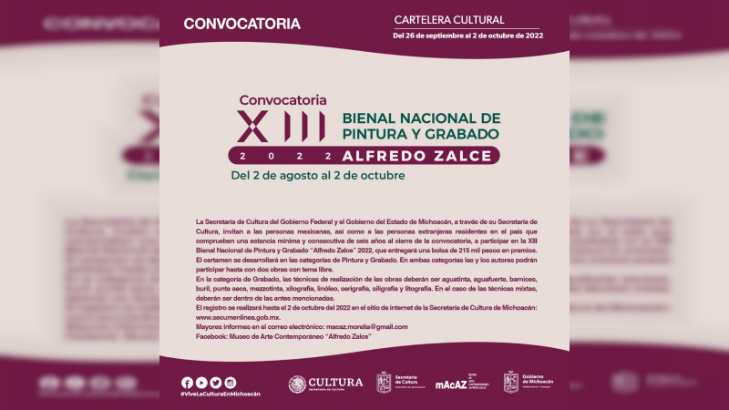 Últimos días de la convocatoria para la Bienal Nacional de Pintura y Grabado